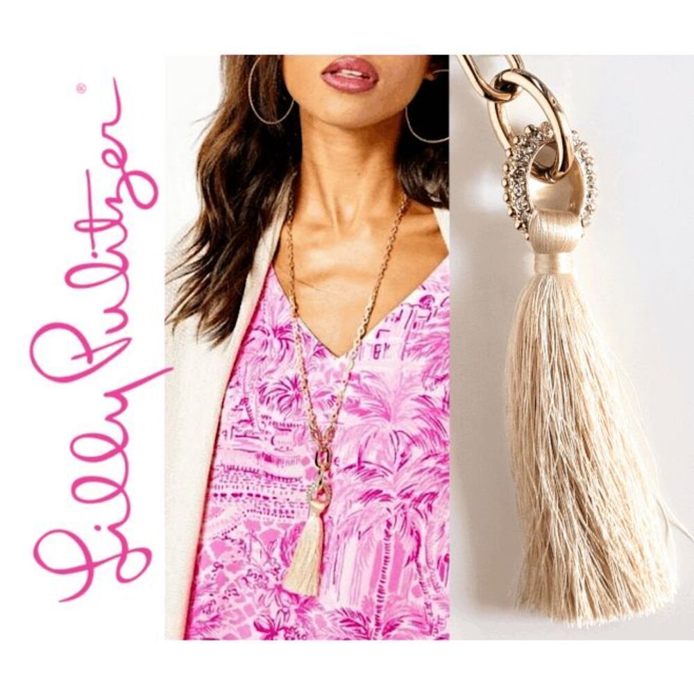 ✨ LILLY PULITZER Gold Long Chain Tassel Necklace NEW WITH GIFT BAG